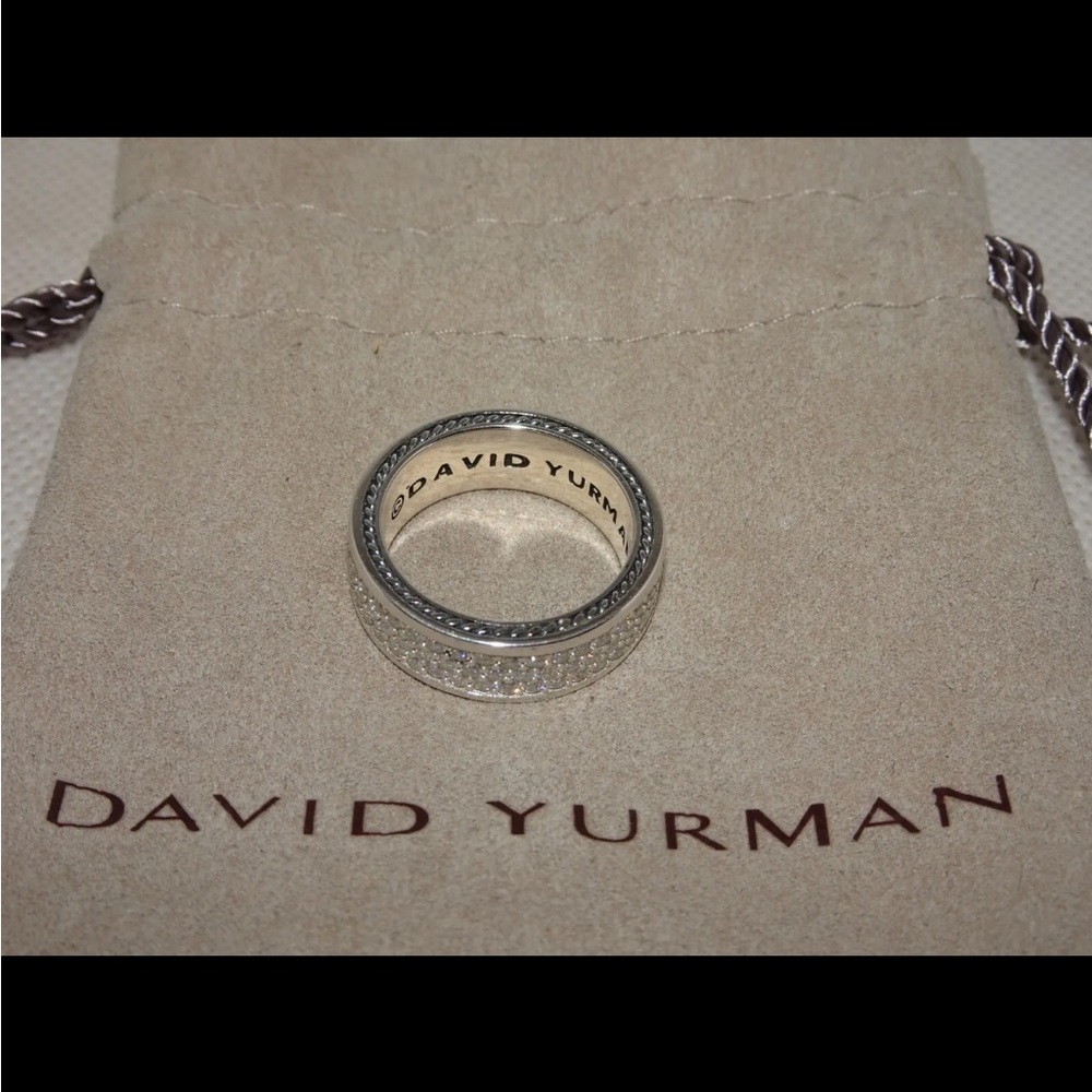 COPY - David Yurman 925 Sterling Silver Three Row Diamond Band Ring Size 8.25 1…